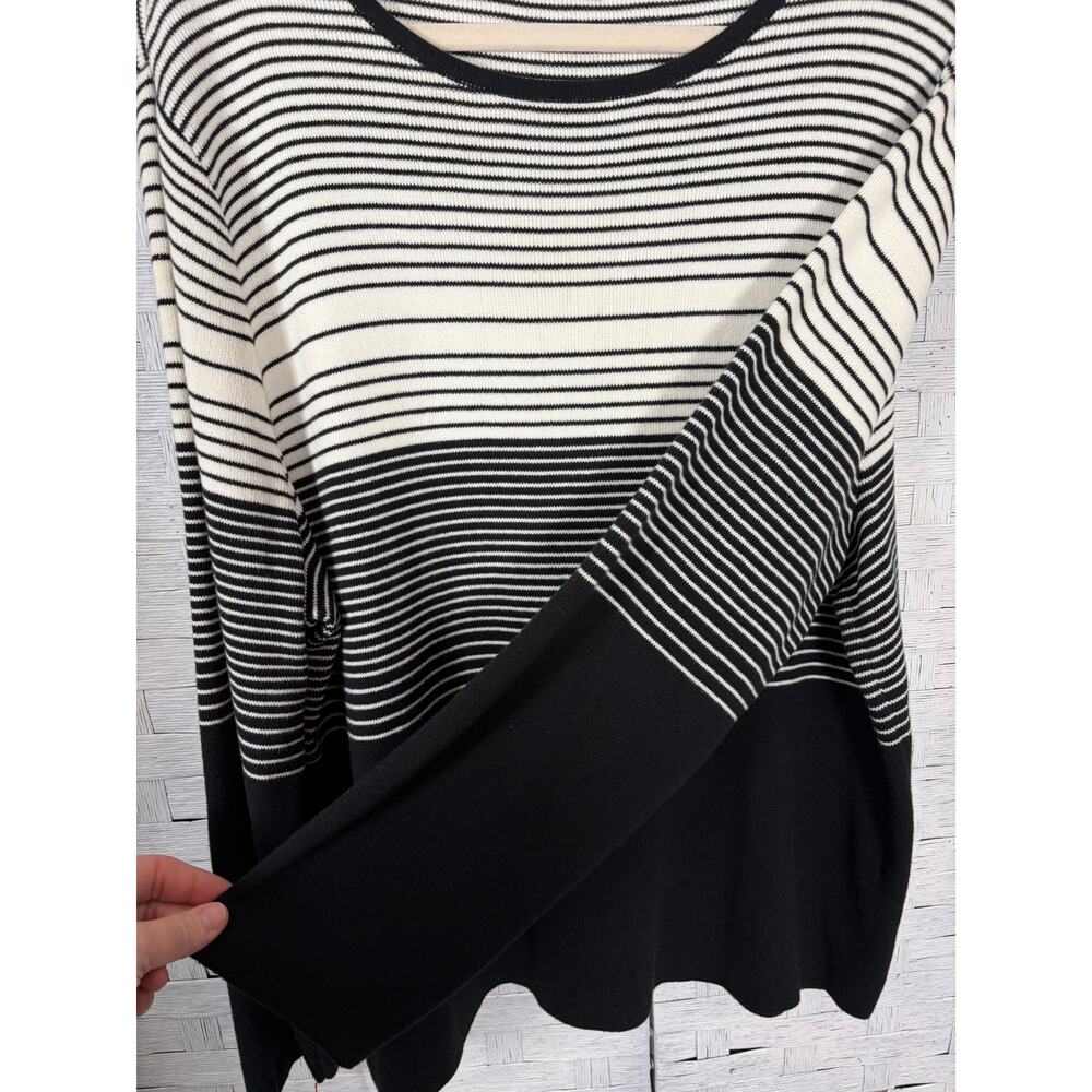 Liz Claiborne womens sweater lightweight spring black white striped Plus Sz￼￼ - Picture 3 of 9